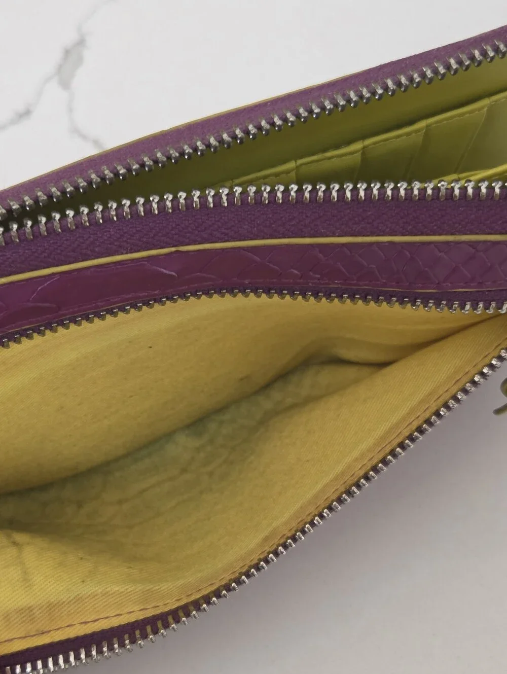 Lodis Wallet Purple Python Snake Print Zip Around Magenta Lime Green Leather